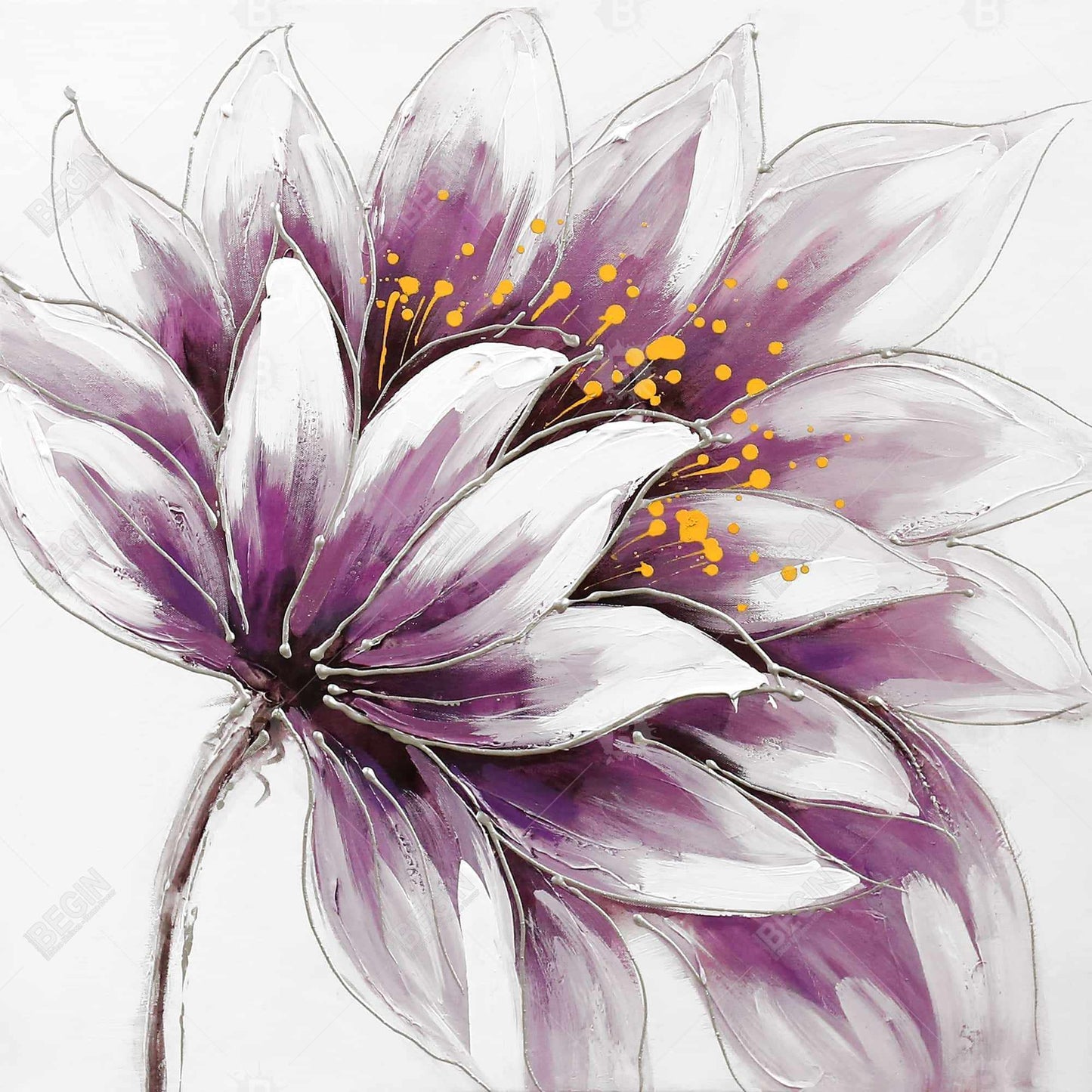 Gray Botanical Bedroom Canvas - Purple Flower Wall Art Decor