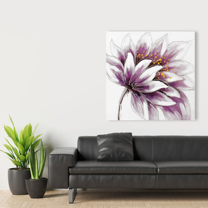 Gray Botanical Bedroom Canvas - Purple Flower Wall Art Decor
