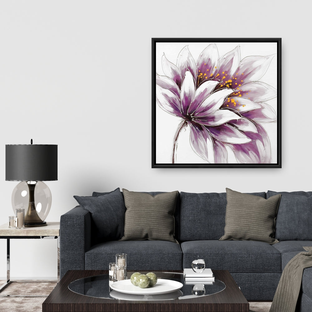 Purple Flower Botanical Gray Bedroom Canvas | Home Decor Art