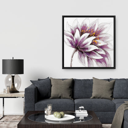 Purple Flower Botanical Gray Bedroom Canvas | Home Decor Art