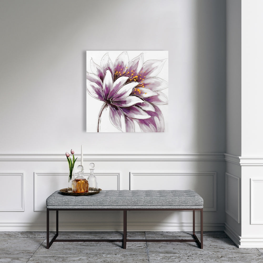 Gray Botanical Bedroom Canvas - Purple Flower Wall Art Decor