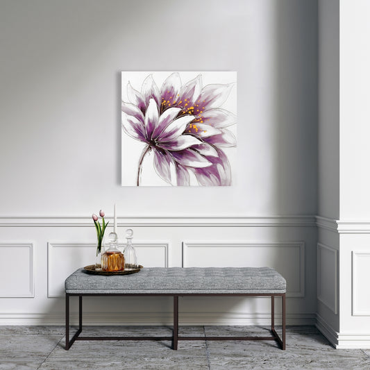 Gray Botanical Bedroom Canvas - Purple Flower Wall Art Decor