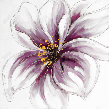 Toile botanique florale romantique grise | Décor d'orchidée violette