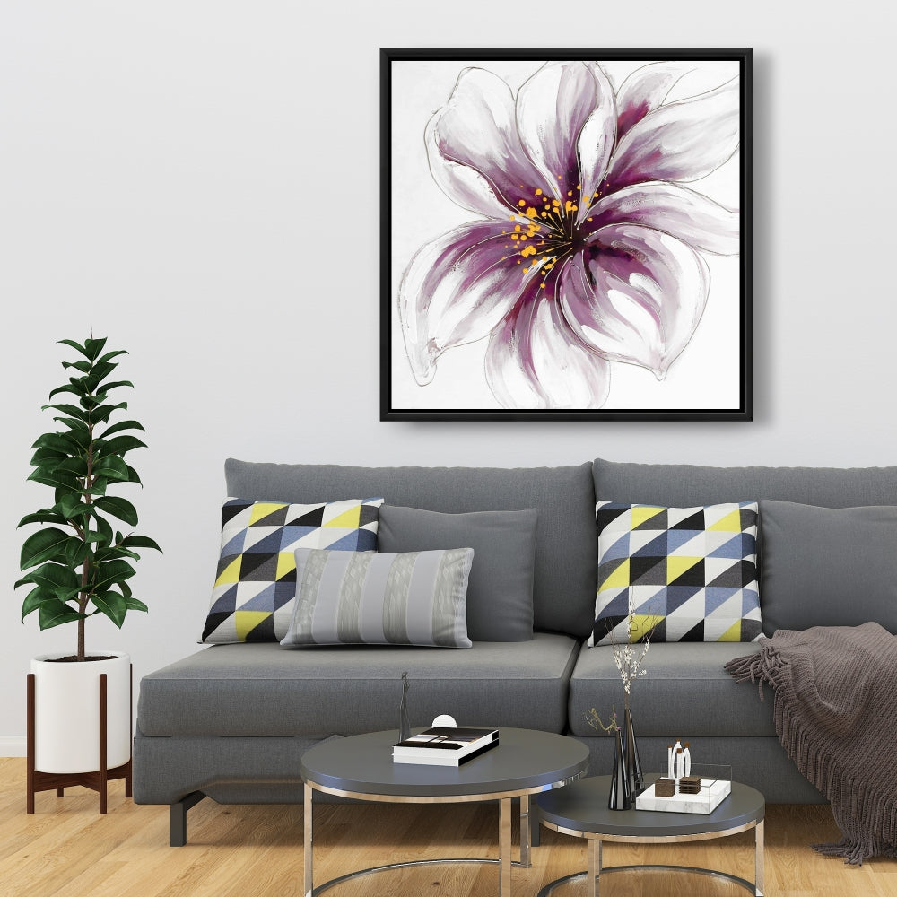 Toile botanique florale romantique grise | Décor d'orchidée violette