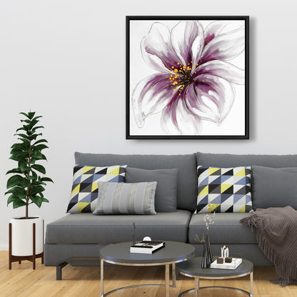 Toile botanique florale romantique grise | Décor d'orchidée violette