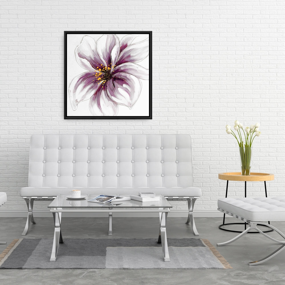 Toile botanique florale romantique grise | Décor d'orchidée violette