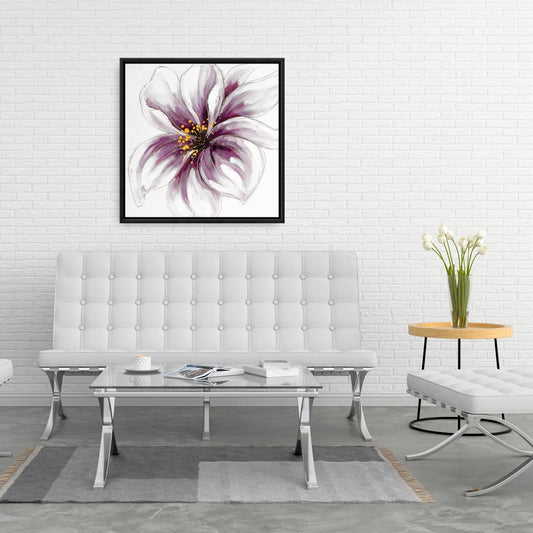 Toile botanique florale romantique grise | Décor d'orchidée violette