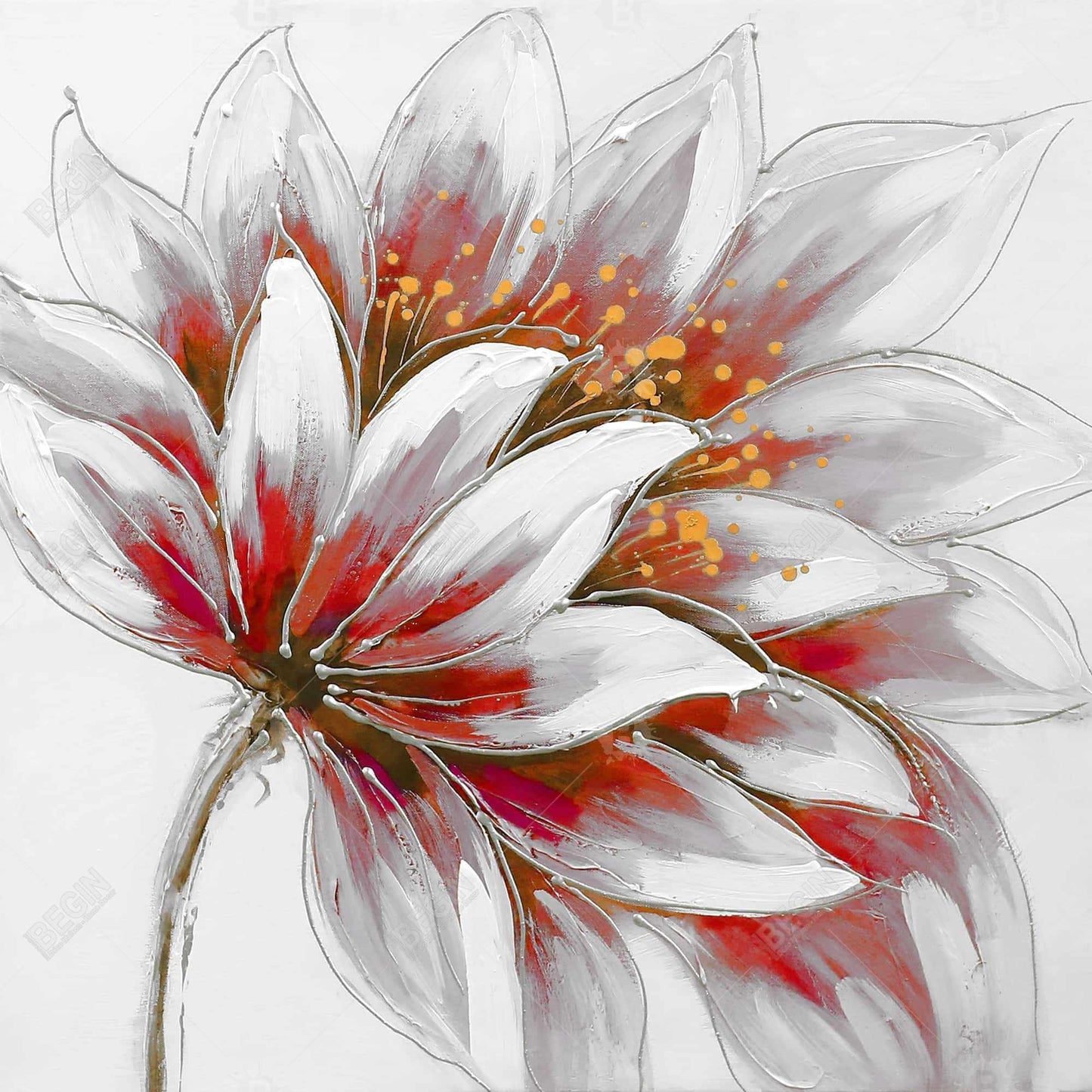 Red Flower Gold Center Canvas | Botanical Bedroom Decor