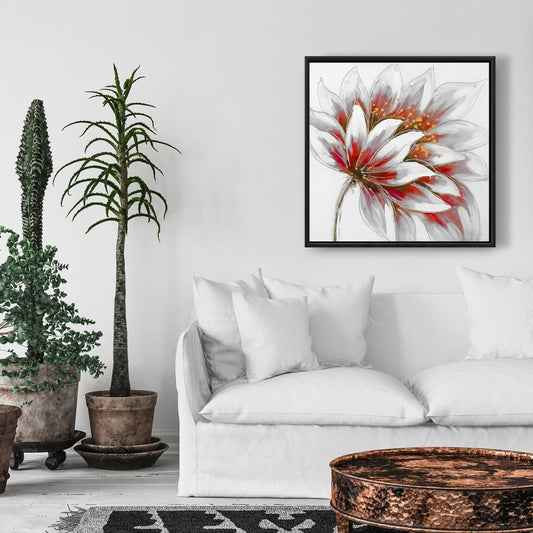 Red Flower Gold Center Canvas | Botanical Bedroom Decor