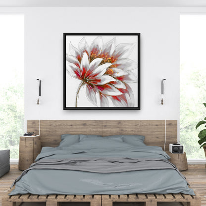 Red Flower Gold Center Canvas | Botanical Bedroom Decor