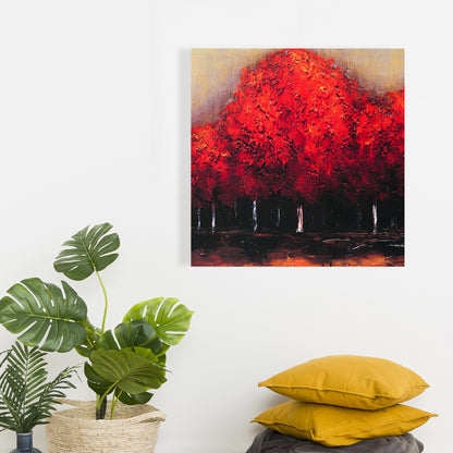 Red Dark Trees Canvas - Modern Bedroom Wall Art Decor