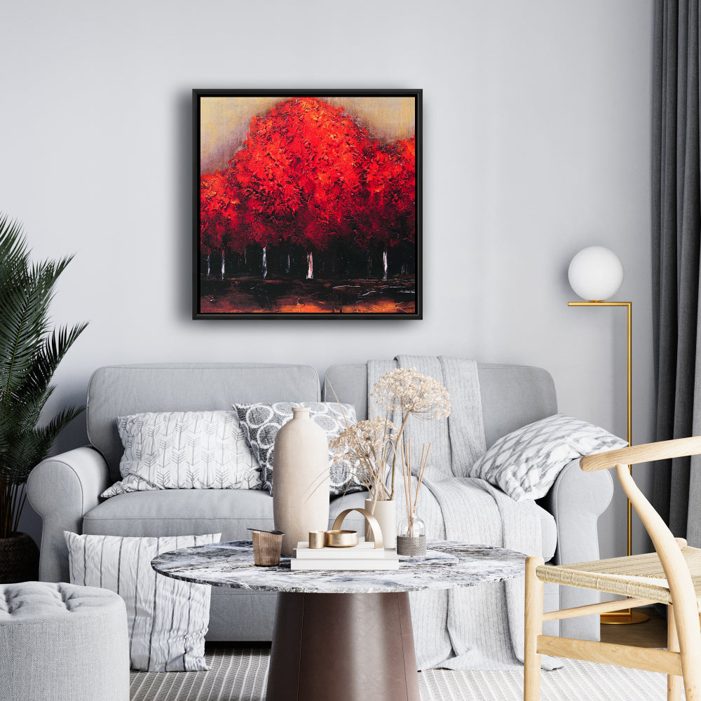 Red Dark Trees Canvas | Contemporary Bedroom Wall Art Decor