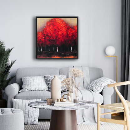 Red Dark Trees Canvas | Contemporary Bedroom Wall Art Decor