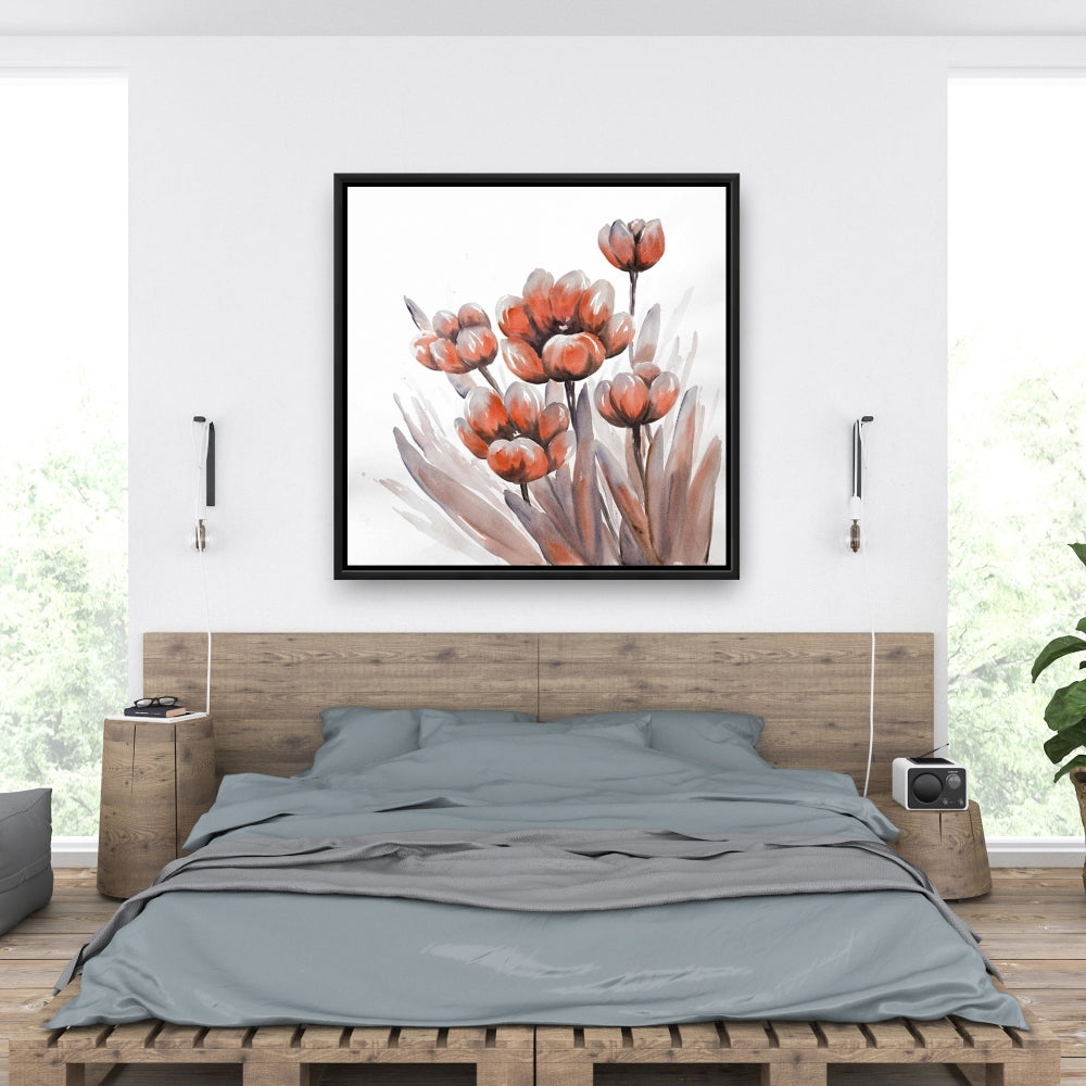 Watercolor Red Flowers Canvas | Romantic Bedroom Wall Art