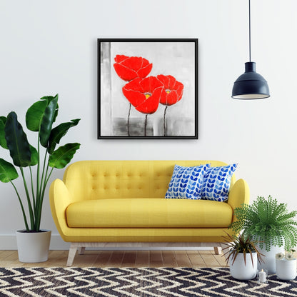 Toile botanique Trois coquelicots - Décoration florale pour chambre à coucher