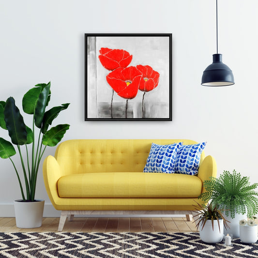 Toile botanique Trois coquelicots - Décoration florale pour chambre à coucher