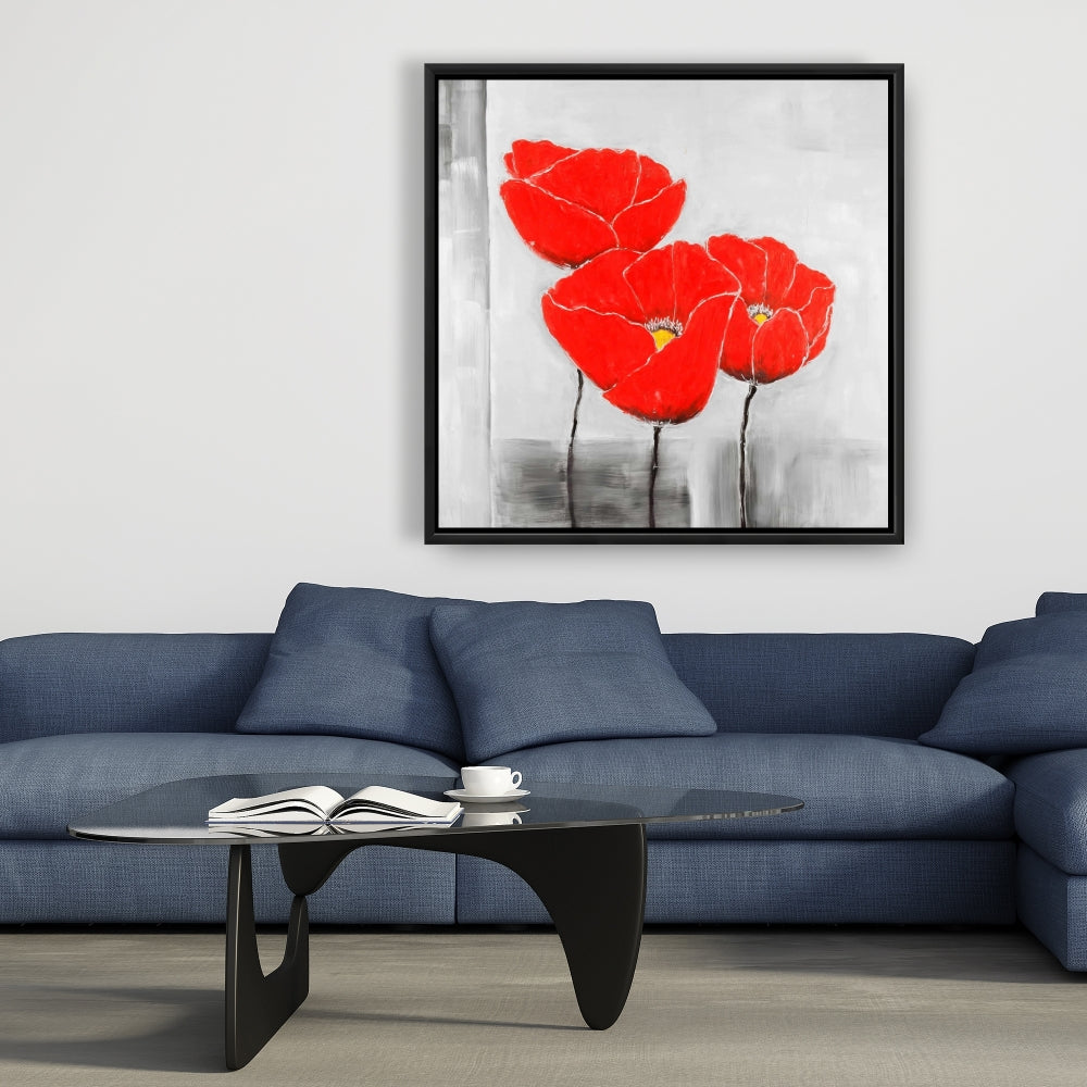 Toile botanique Trois coquelicots - Décoration florale pour chambre à coucher