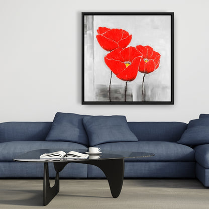 Toile botanique Trois coquelicots - Décoration florale pour chambre à coucher