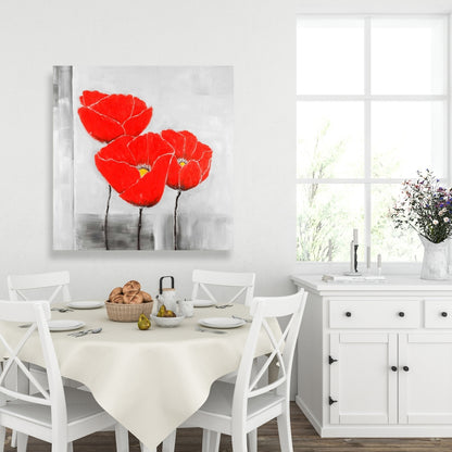 Three Poppies Industrial Gray Canvas - Bedroom Wall Art Decor