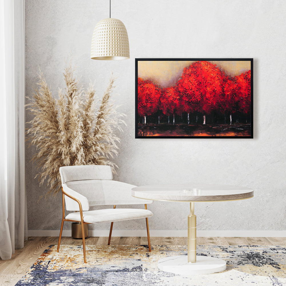 Red Dark Trees Canvas | Contemporary Bedroom Wall Art Decor