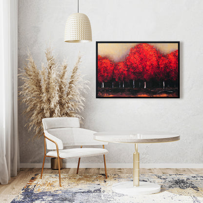 Red Dark Trees Canvas | Contemporary Bedroom Wall Art Decor