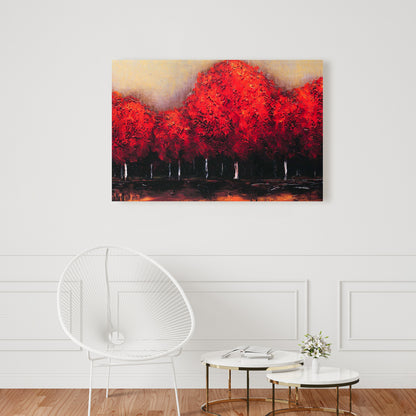 Red Dark Trees Canvas - Modern Bedroom Wall Art Decor