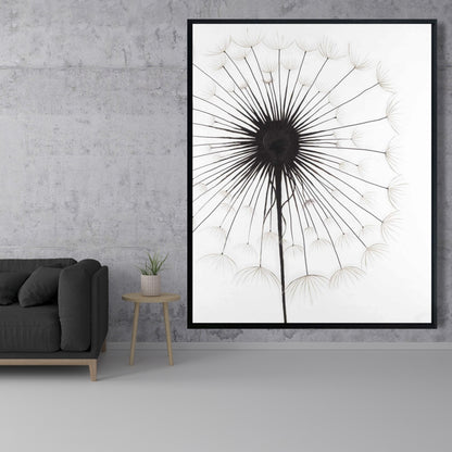 Dandelion Monochrome Framed Canvas | Floral Home Decor