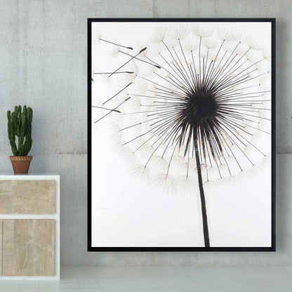 Silhouette of Dandelion | Monochrome Botanical Canvas Decor