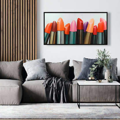Lipstick Collection Pink Framed Canvas - Contemporary Bedroom Decor