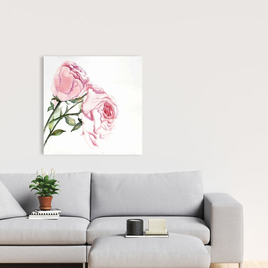 Toile florale romantique rose | Décoration d'intérieur avec roses aquarelles