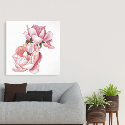 Two Pink Watercolor Roses Canvas - Romantic Home Decor Art