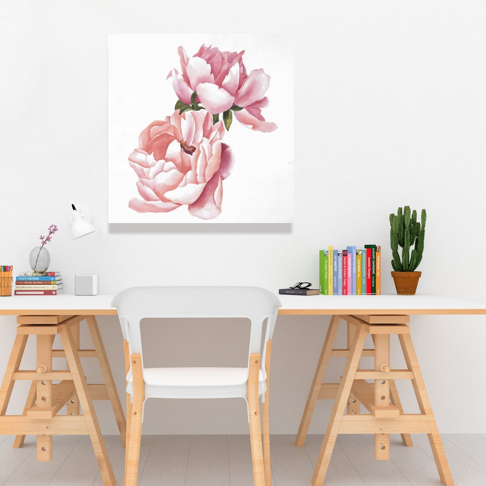 Two Pink Watercolor Roses Canvas - Romantic Home Decor Art