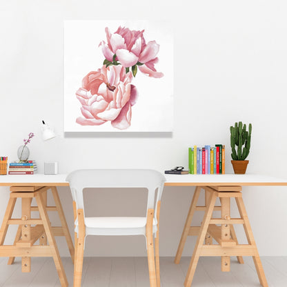 Two Pink Watercolor Roses Canvas - Romantic Home Decor Art