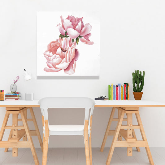 Two Pink Watercolor Roses Canvas - Romantic Home Decor Art