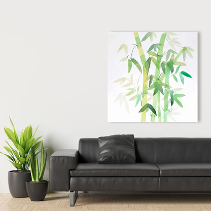 Watercolor Bamboo Leaves Canvas | Asian Green Floral Decor
