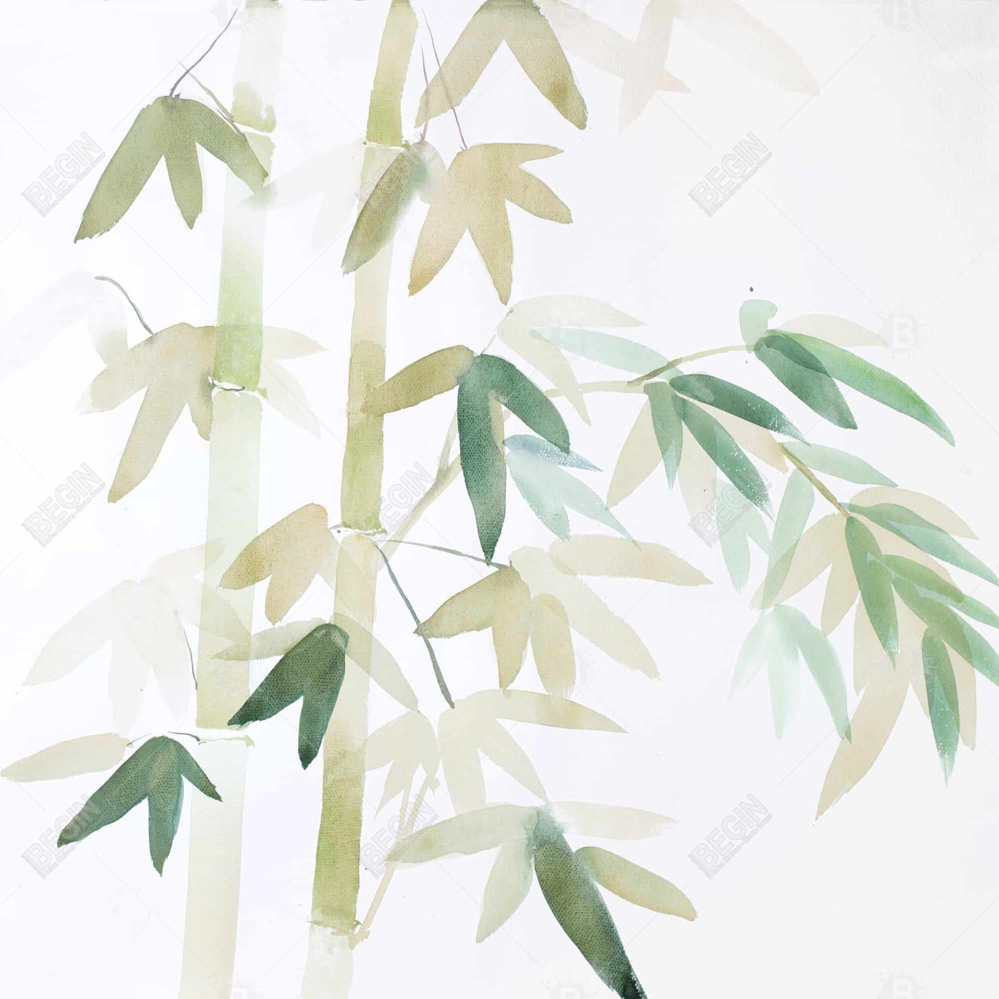 Watercolor Bamboo Leaves Canvas | Green Bathroom Decor