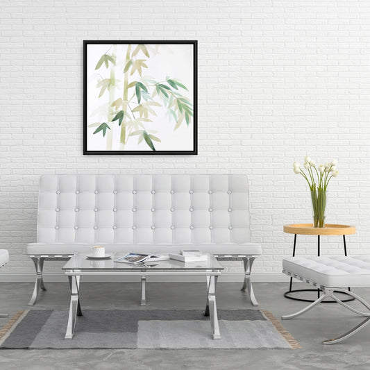 Watercolor Bamboo Leaves Canvas | Green Bathroom Decor