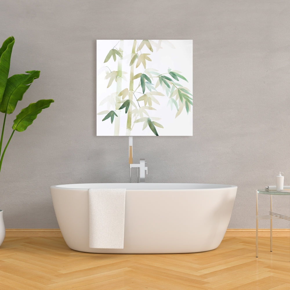 Asian Green Floral Canvas | Watercolor Bamboo Leaves Decor