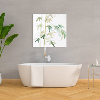 Asian Green Floral Canvas | Watercolor Bamboo Leaves Decor