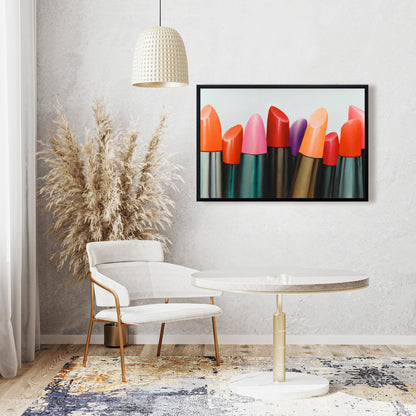Lipstick Collection Pink Framed Canvas - Contemporary Bedroom Decor