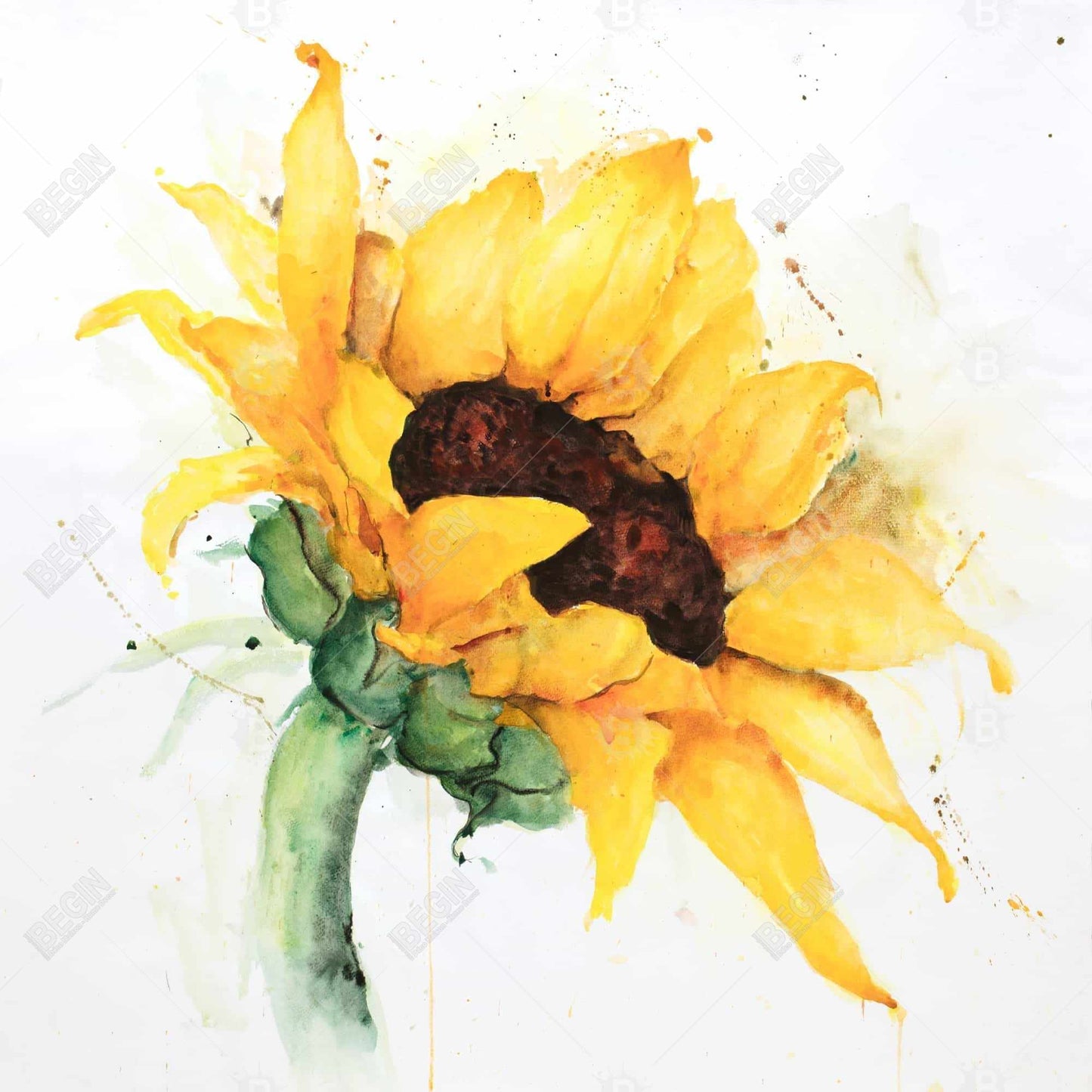 Watercolor Sunflower Canvas | Rustic Bedroom Wall Decor