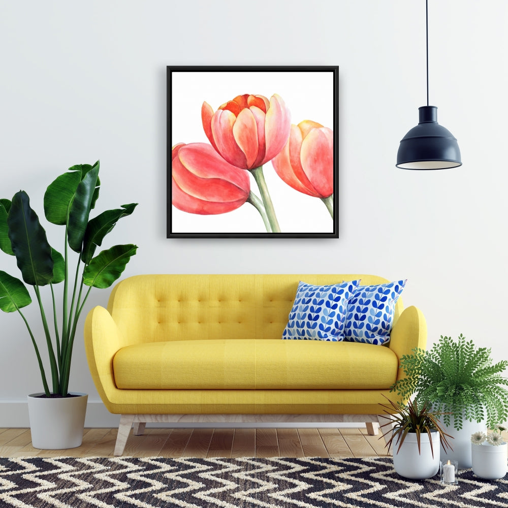 Rustic Yellow Flowers Framed Canvas - Three Tulips Closeup Decor