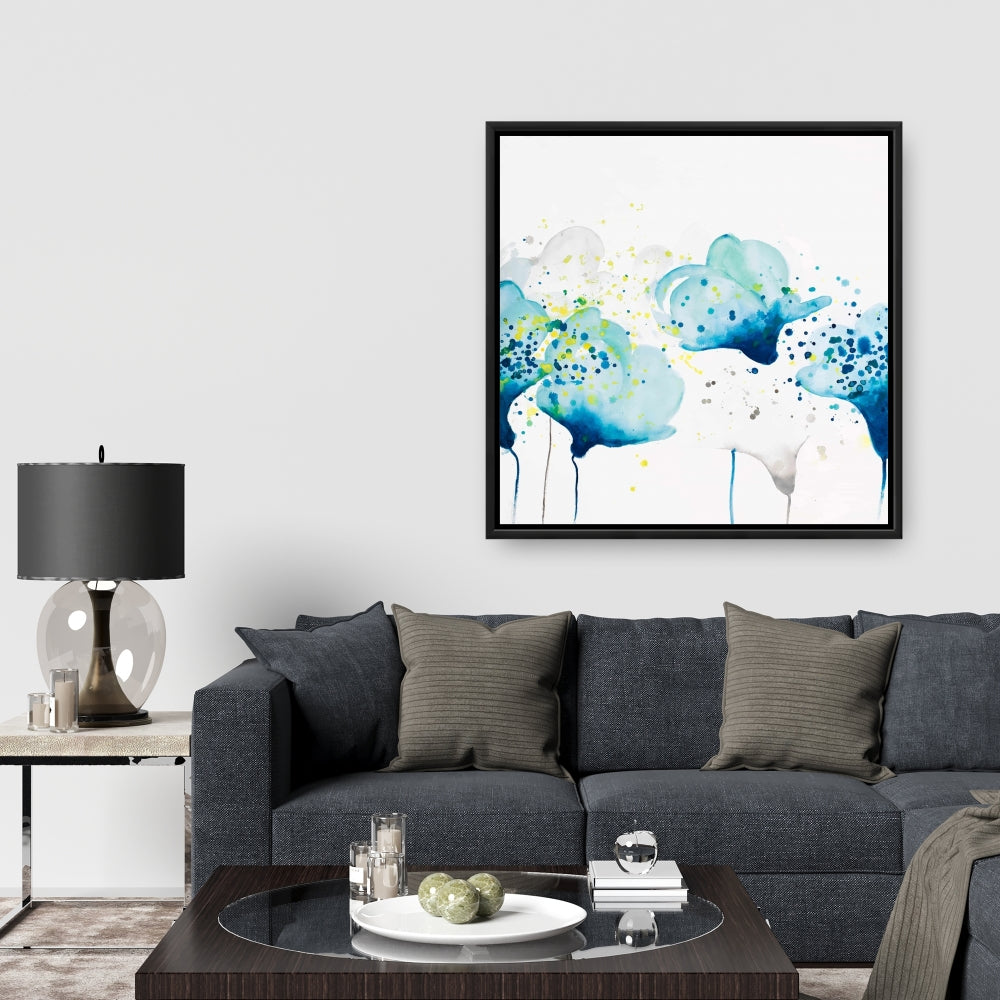 Blue Abstract Flowers Canvas | Dotted Paint Splash Decor