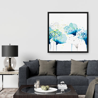 Blue Abstract Flowers Canvas | Dotted Paint Splash Decor