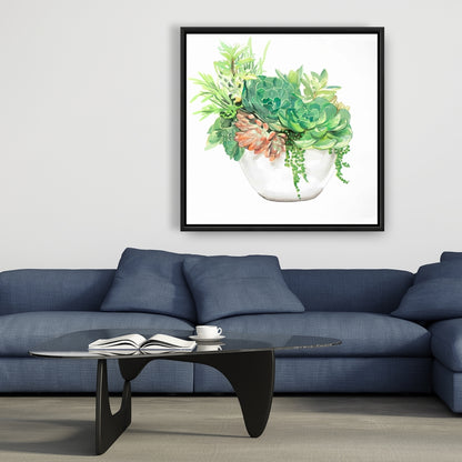 Toile « Assortiment de plantes succulentes » | Cadre blanc exotique pour décoration d'intérieur