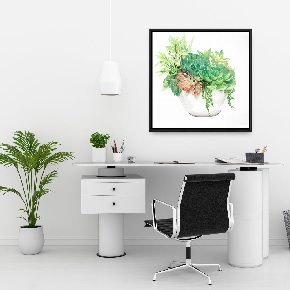 Toile « Assortiment de plantes succulentes » | Cadre blanc exotique pour décoration d'intérieur