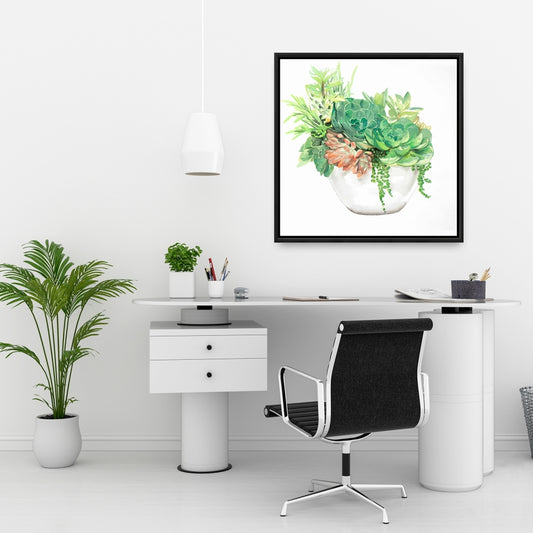 Toile « Assortiment de plantes succulentes » | Cadre blanc exotique pour décoration d'intérieur