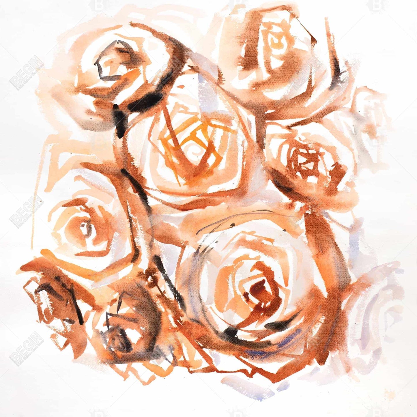 Abstract Roses Sepia Canvas - Brown Floral Wall Art Decor