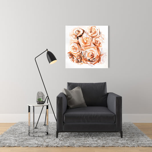 Abstract Roses Sepia Canvas - Brown Floral Wall Art Decor