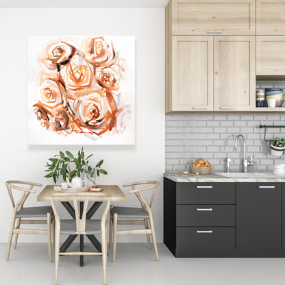 Abstract Roses Sepia Canvas - Brown Floral Wall Art Decor
